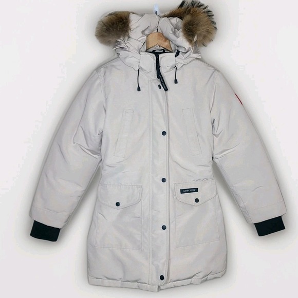 Canada Goose Trillium Parka Jacket Limestone Women's‎ Sz XS Logo Fur Hooded - Picture 1 of 15
